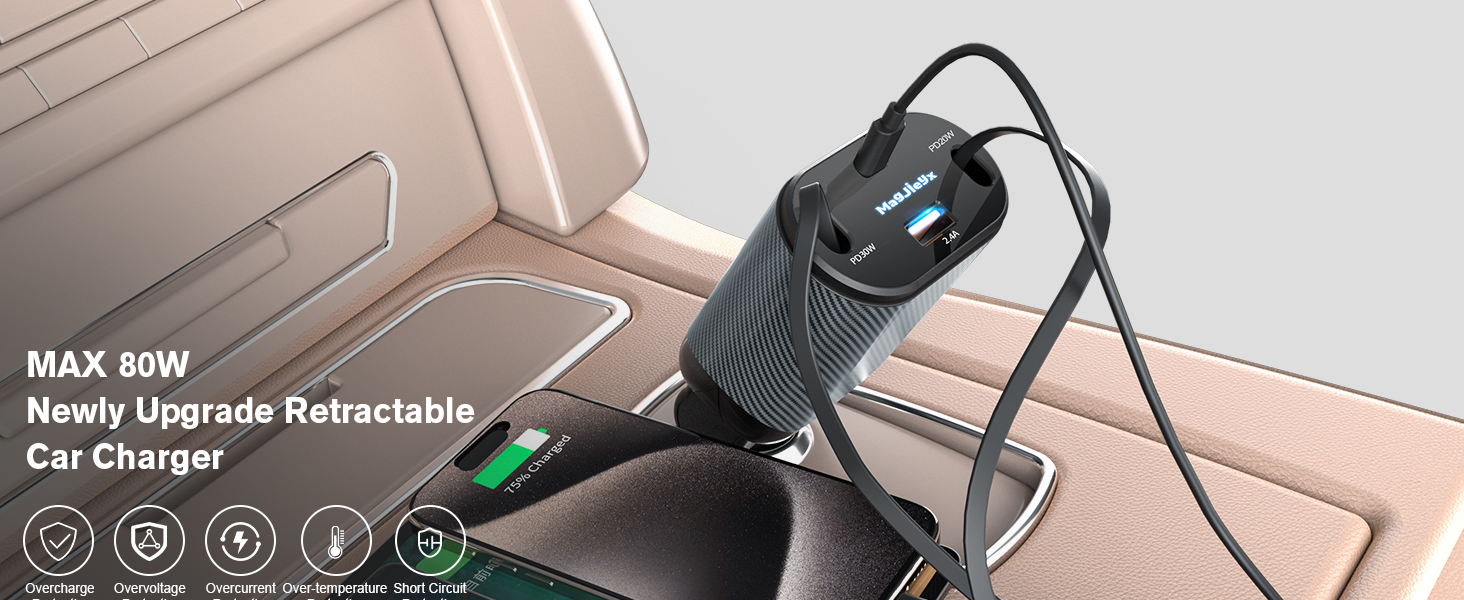 Retractable Car Charger 4 in 1 Fast Charging Adapter