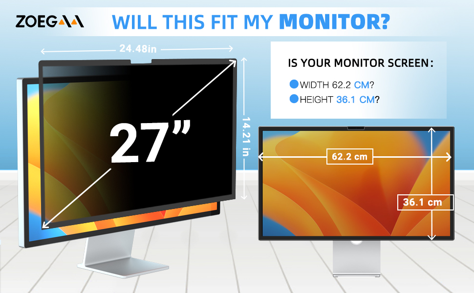 ZOEGAA iMac 27 inch Privacy Screen Filter for Studio Display, Removable 27 Inch Computer Privacy