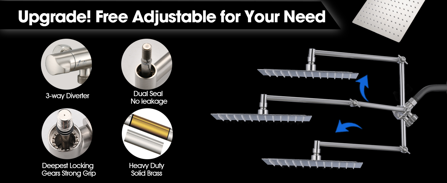 PDPBath All Metal Rain Shower Head with Handheld Spray Combo, 12