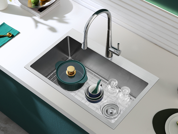 OUGOO 28x18x9 Inch Kitchen Sink Drop in, Handmade 304