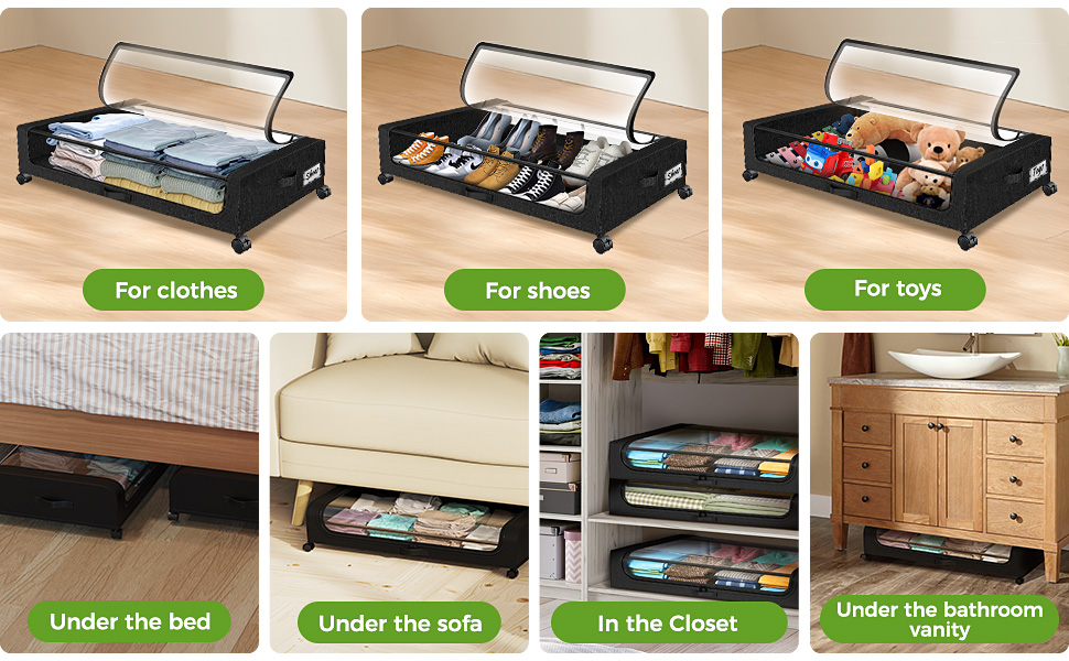 INVOCOO 2Pack Under Bed Storage with Wheels, 37L Large