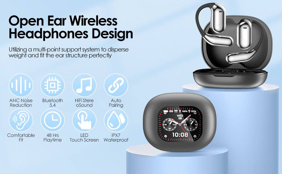 Intelligent Touch Screen Open Ear Bluetooth