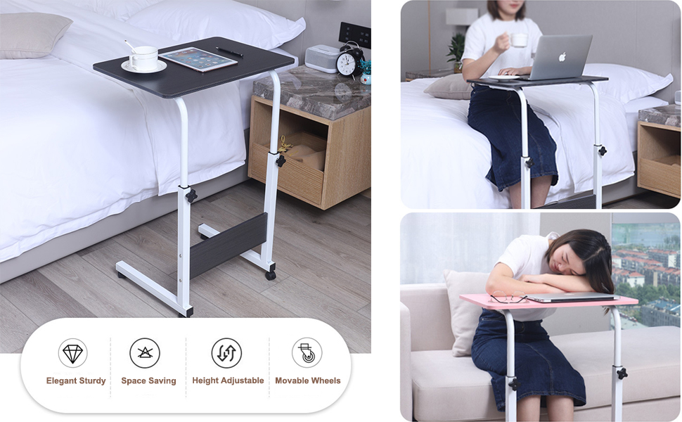 Aduyiuce Adjustable Couch Desk Laptop table with Wheels TV Tray Tables Mobile Desk Rolling Table
