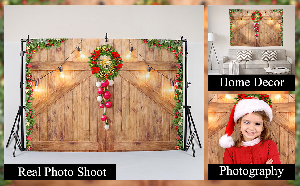 Rustic Christmas Barn Door Backdrop for Photography Merry Xmas Wood Texture Board Wall Floor