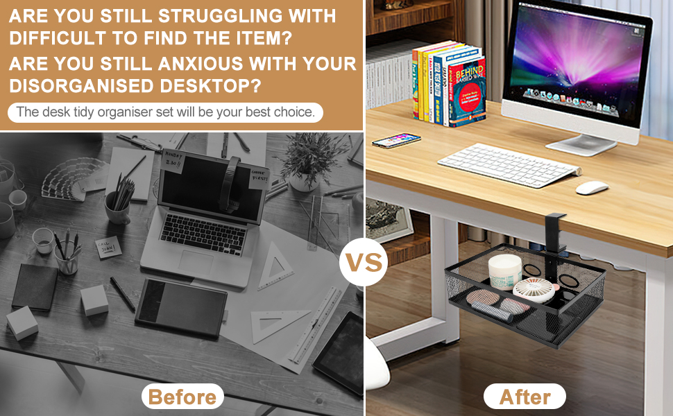 zerotop Desk Organiser, Mesh Desk Organiser, 360° Clipon Swivel Under