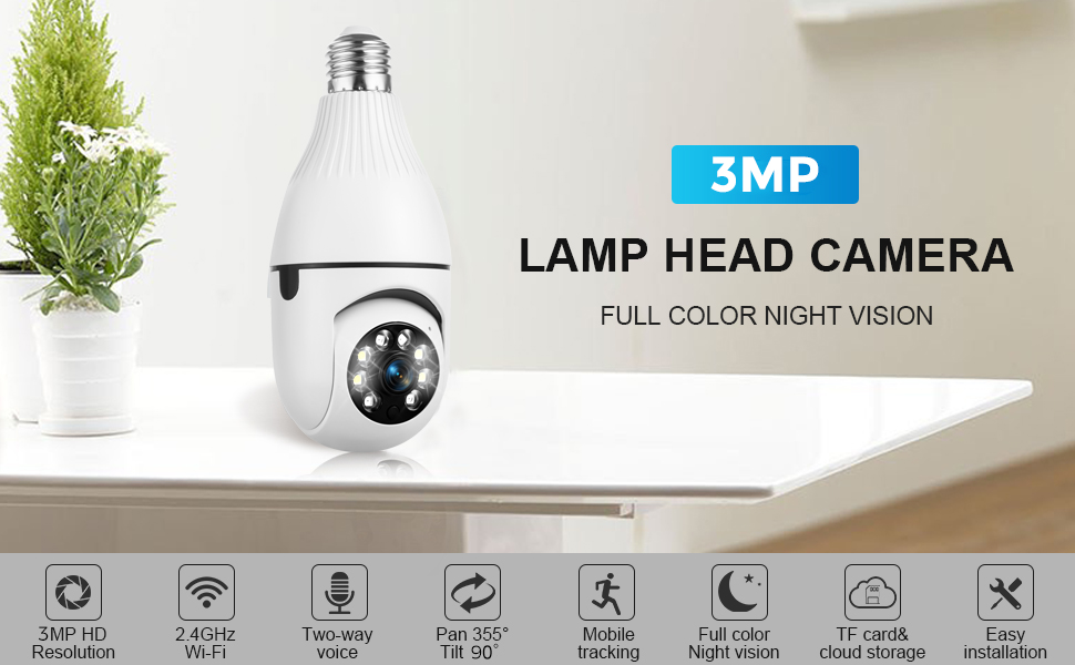 Wireless Bulb Camera, WiFi Light Bulb Camera 1080P, 360°Panoramic