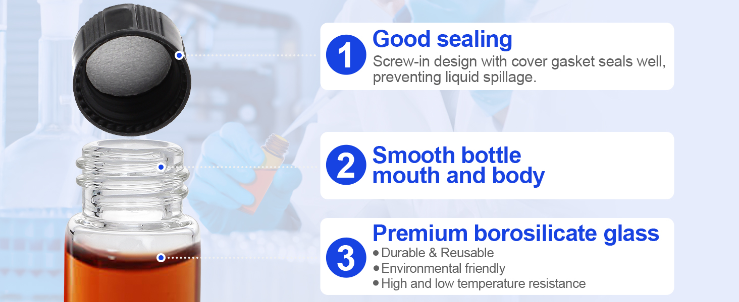 creahub 100 Pack 10ml Glass Vials with Screw Caps, Clear