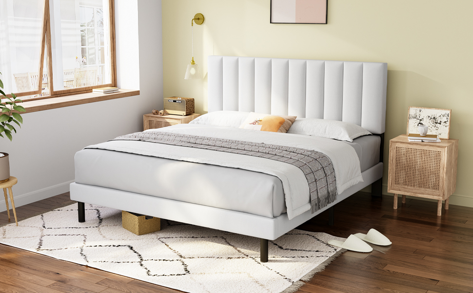 King Size Bed Frame, Molblly King Bed Frame with Upholstered Headboard