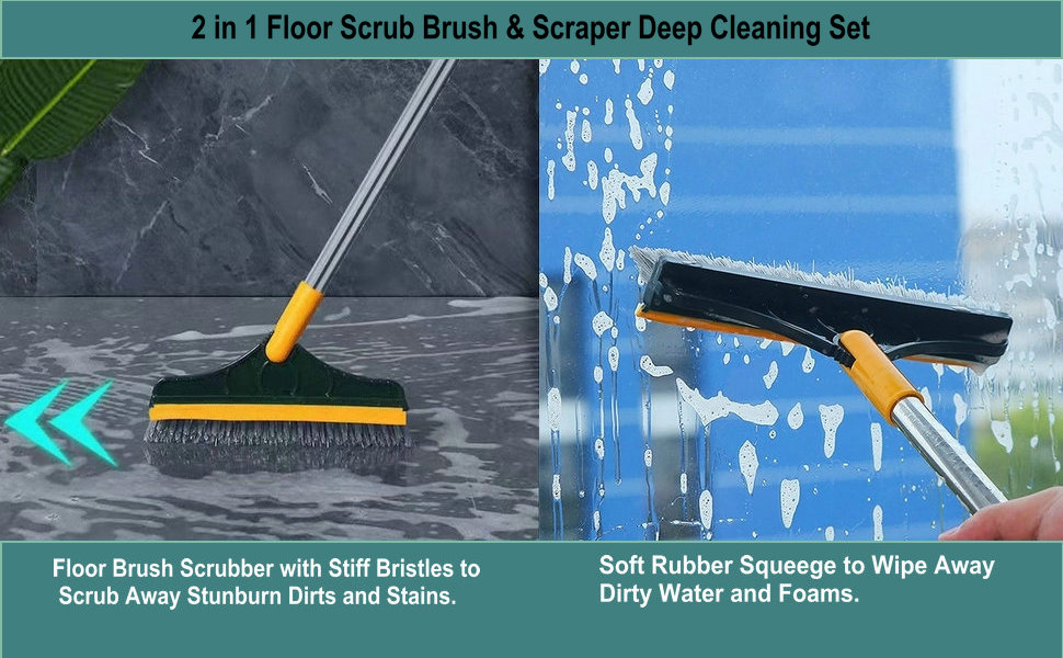 Slyford 2 in 1 Floor Scrub Brush with Scraper, VShaped Floor Scrub