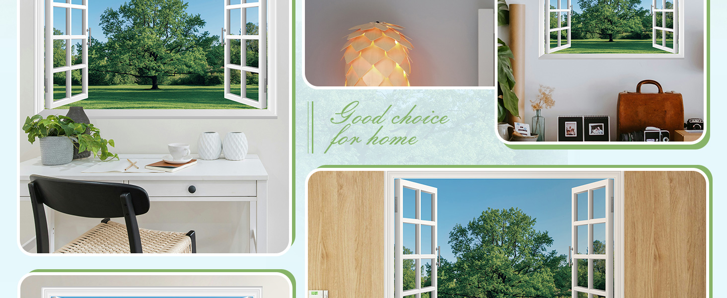 FLFK Fake Window Wall Decal Grass and Trees Faux Window