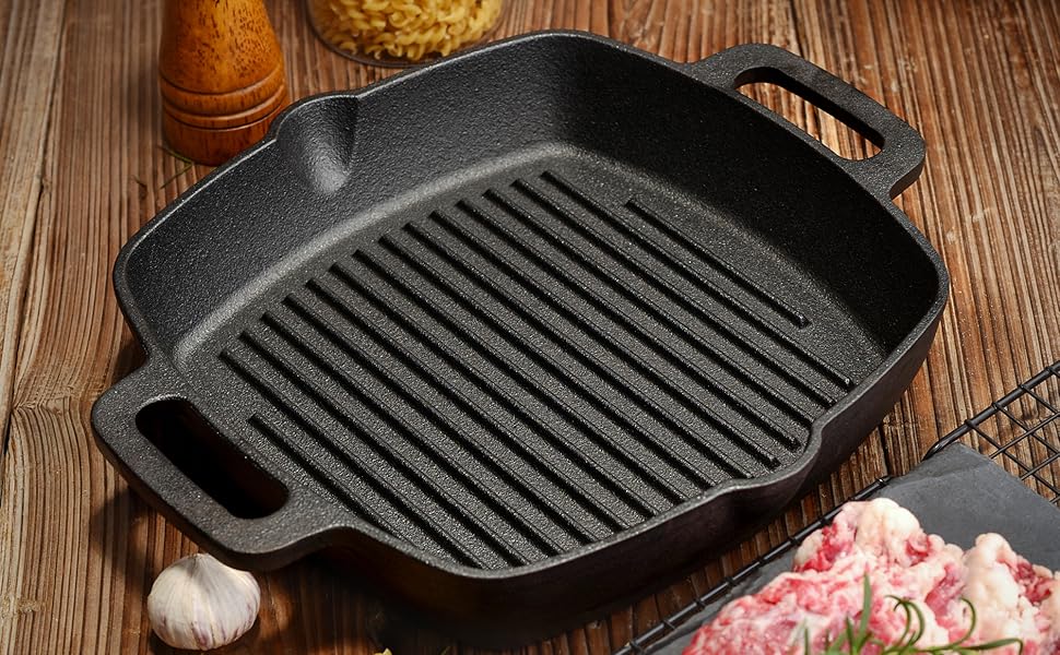 Velaze Griddle Pans PreSeasoned Cast Iron Frying Pan Square with