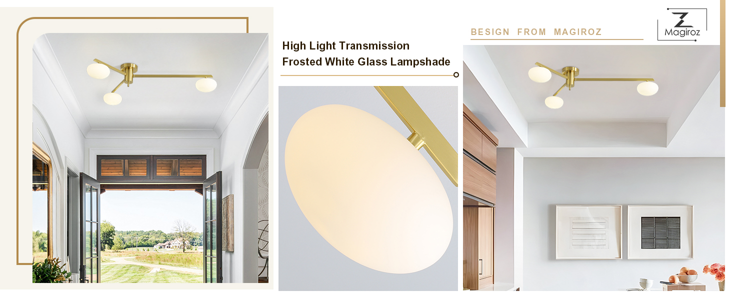 3-Light Gold Semi Flush Mount Ceiling Light