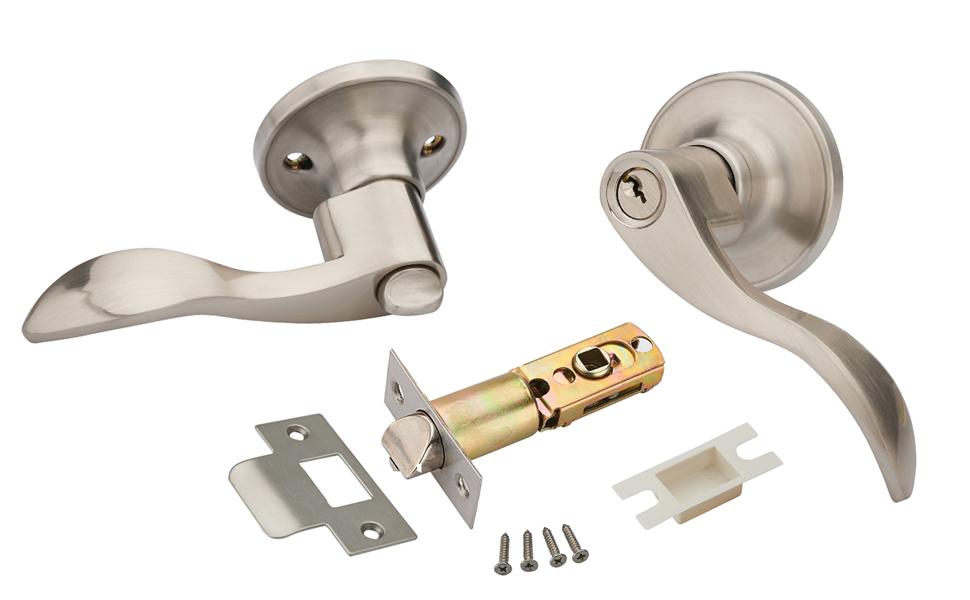 HAIFUAN Wave Style Lever Handle Entry Front Door Knob Leverset Lockset, US15 Satin Nickel Finish