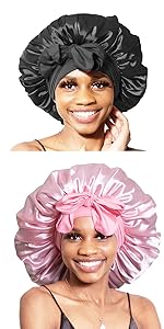 Silk Bonnet for Sleeping Satin Bonnet Hair Bonnet with tie Band for curly hair braids