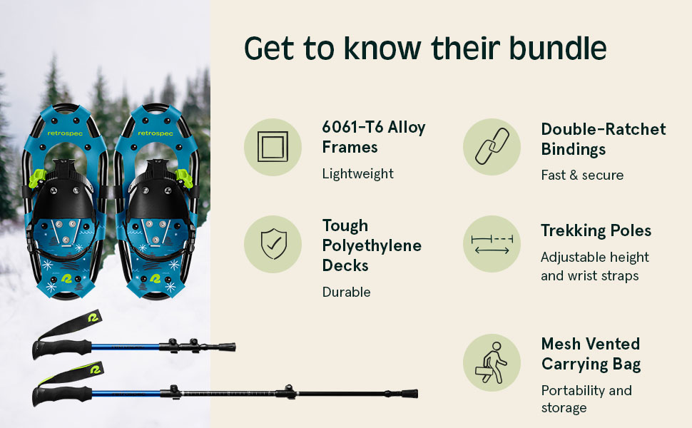 Retrospec Drifter Kids Snowshoes Bundle With Trekking Poles