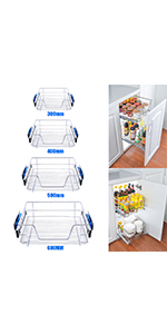 XEMQENER Heavy Duty Kitchen Pull Out Wire Baskets Base Storage Unit, Slide Out Kitchen Utensil Holder Rack Larder Drawers Origanize With Buffer (for 300mm Width, 2 Pcs