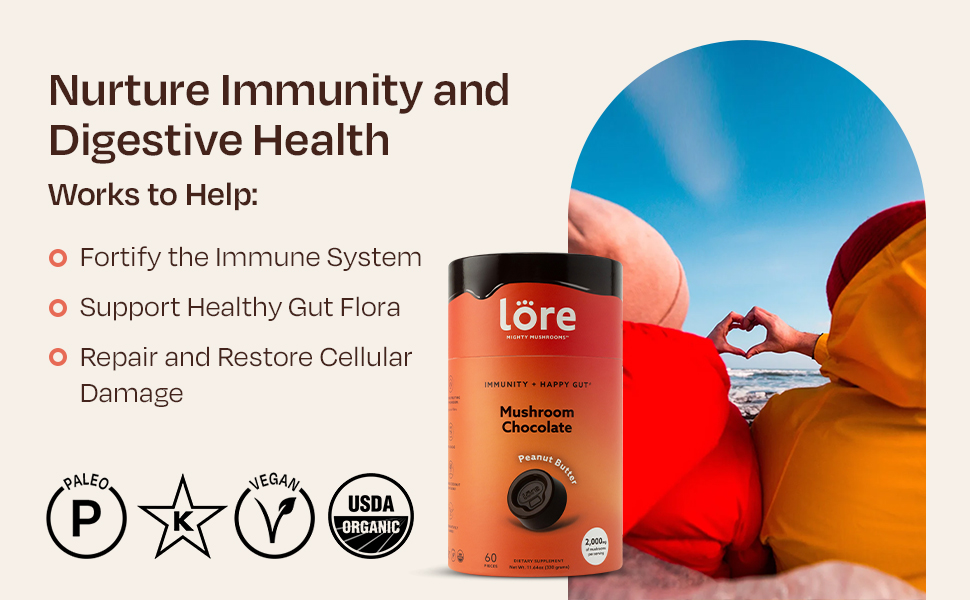 Lore Mighty Mushrooms Peanut Butter Dark Chocolate