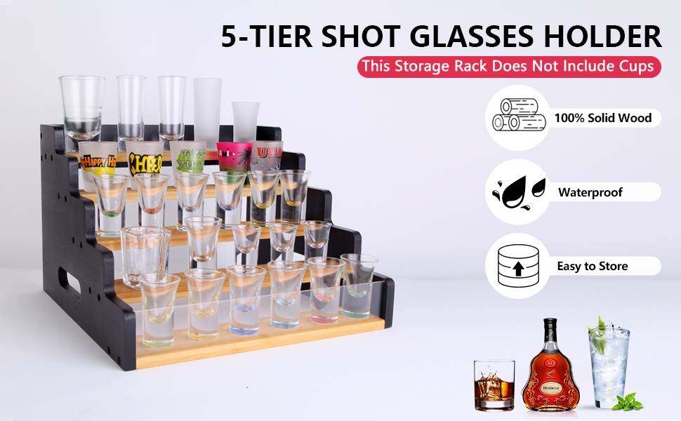5Tier Shot Glass Display Rack, Holds 35 Shot Glasses with