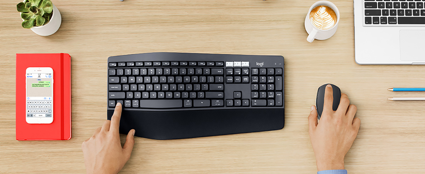 Logitech MK825 Wireless Combo FullSized Keyboard with Palm Rest and