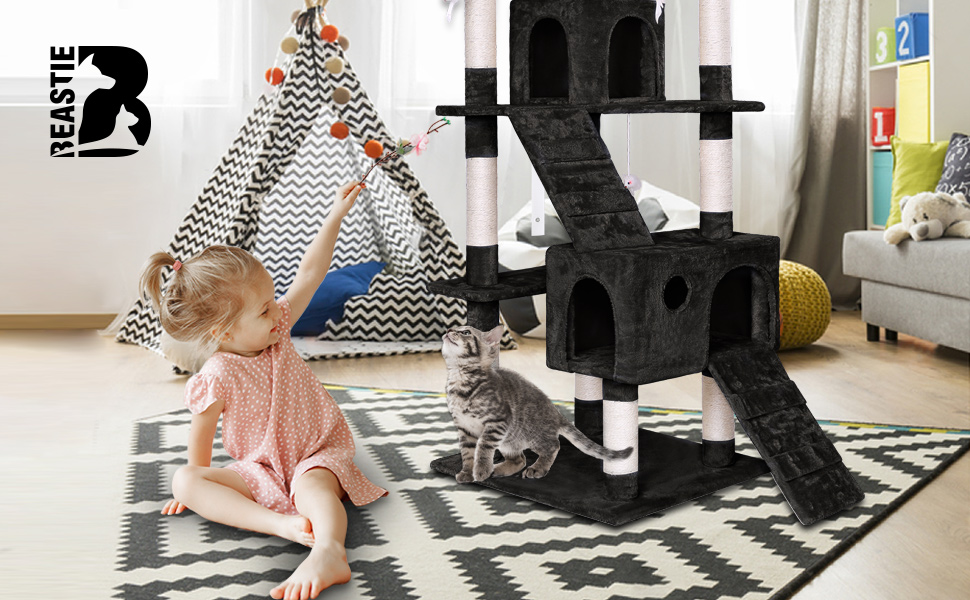 BEASTIE 180cm Cat Tree with Mouse Toy Scratching Post Tower Condo Cat