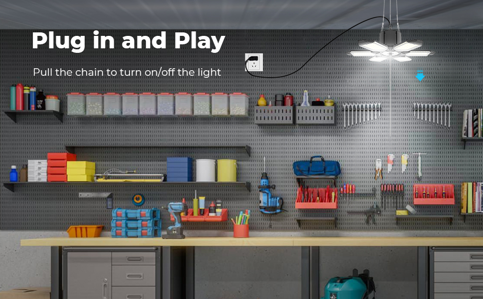 Plug in Garage Light, 200W 20000LM Linkable LED Shop Light w/Pull