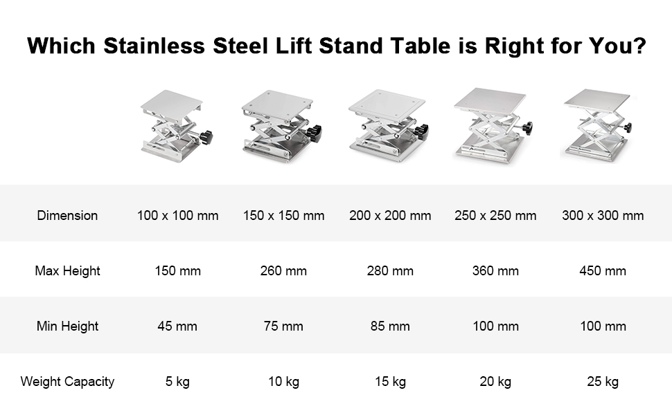 stonylab Lab Scissors Jack, 150 x 150mm Stainless Steel Laboratory