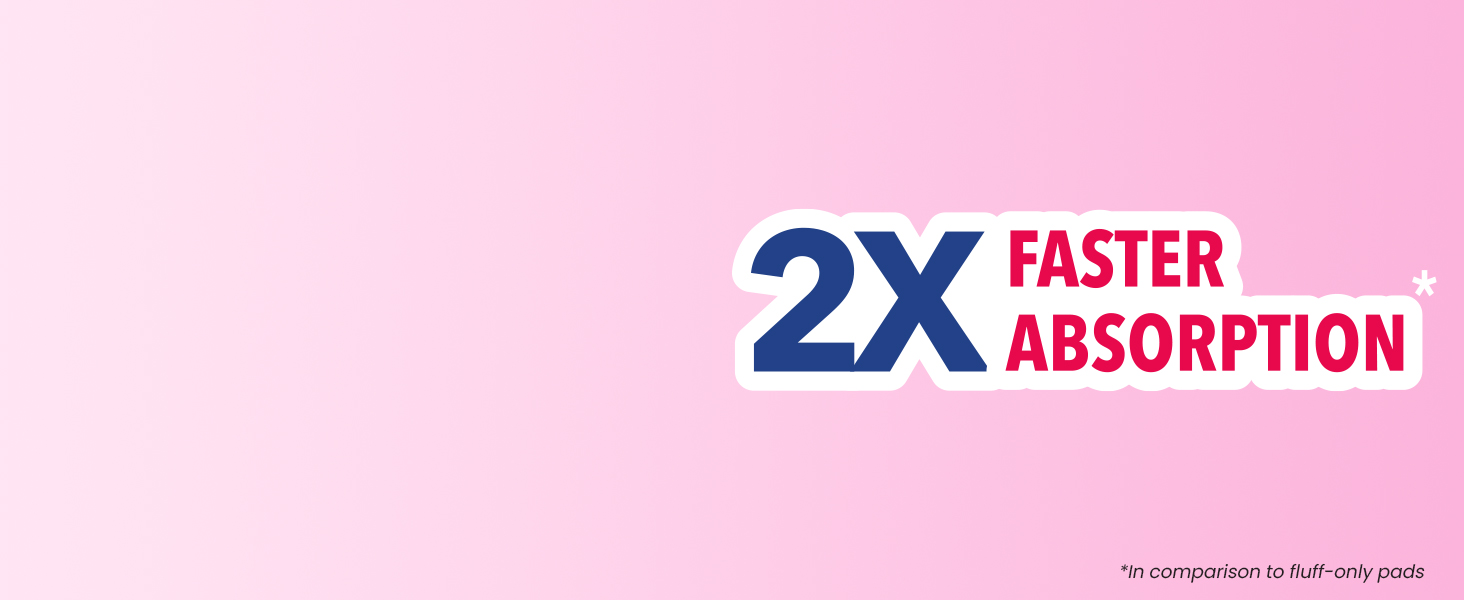 everteen Period Care XL Soft Sanitary Pads offer 2X faster absorption compared to fluff-only pads