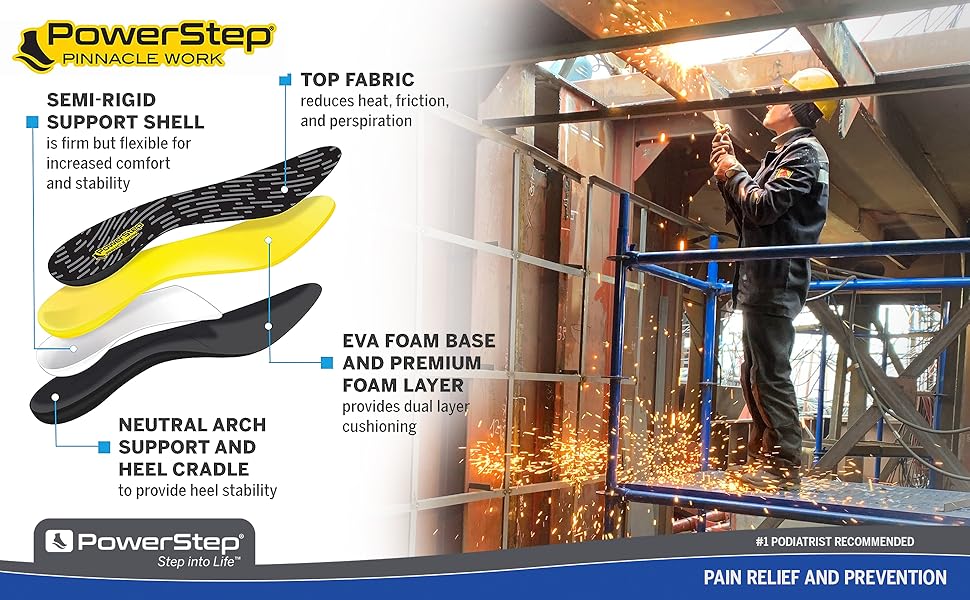 PowerStep Insoles, Pinnacle Work, Work Boot Arch Support
