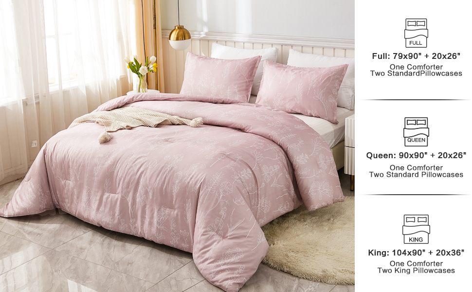 Litanika Pink Full Size Comforter Sets for Girls, 3 Pieces