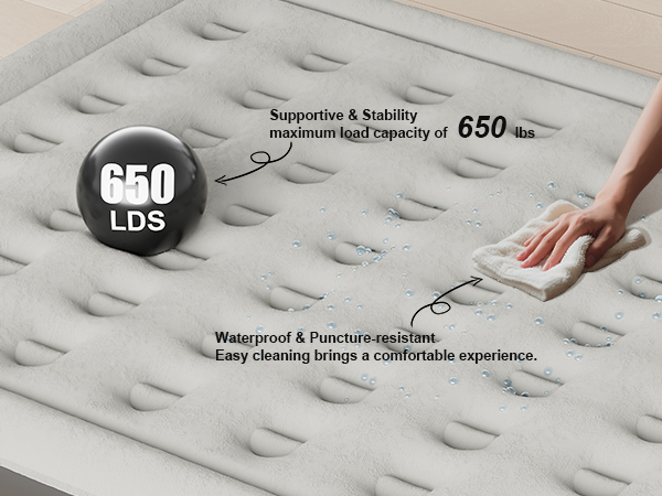 air mattress Waterproof ,maximum load capacity of 650 lbs inflatable mattress