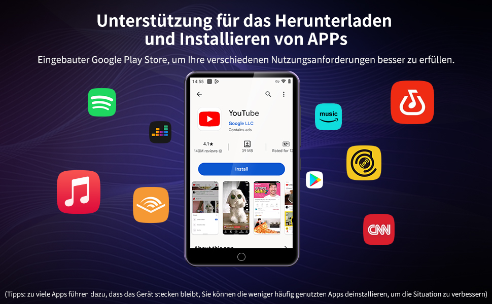 MP3 Player mit Bluetooth und WiFi, Fanvace 4" Full Touch Screen MP4