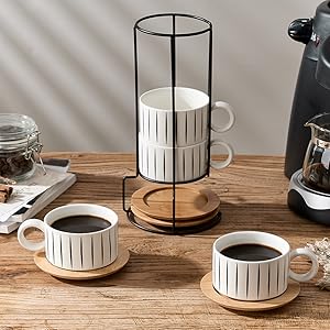 Stackable Espresso Cups with Saucers