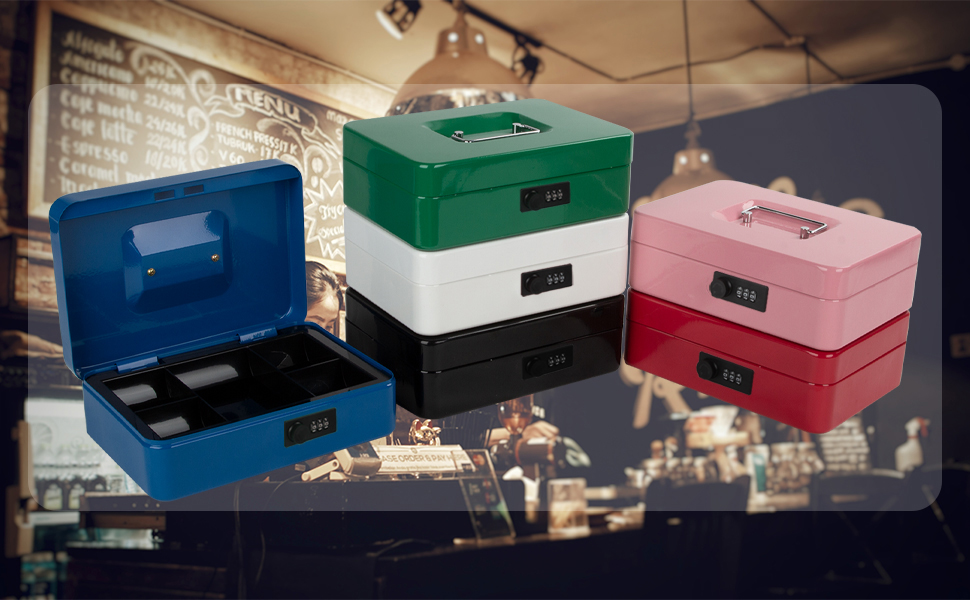 Sgorlds Cash Box with Combination Lock and Removable Cash Tray , Metal Lock Box for