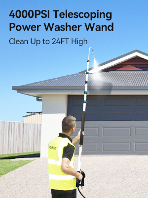 Dollate Telescoping Pressure Washer Wand, 24FT Power Washer Extension Wand With 7 Spray Nozzles Tips, 2 3/8" Hose Inlet Adapters, Support Harness, 4000 PSI Gutter Cleaner For Roof Wall Clean