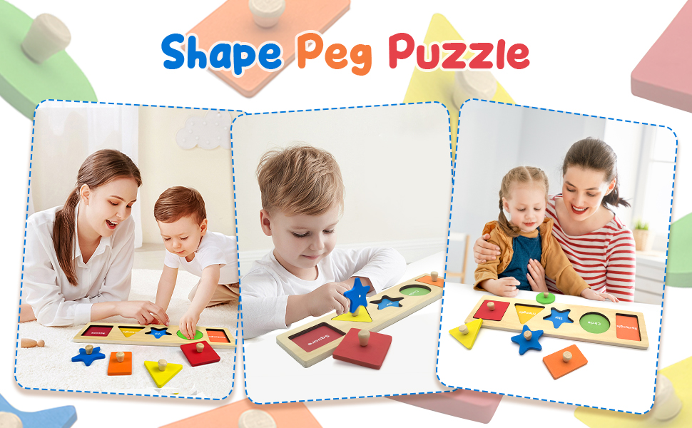 Wooden Shape Peg Puzzles Geometric Shape Puzzle Wooden Montessori