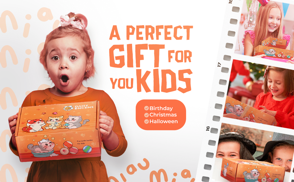 Daisy Encens 6psc Happy Meow Bath Bombs, Natural Bath Bombs for Kids