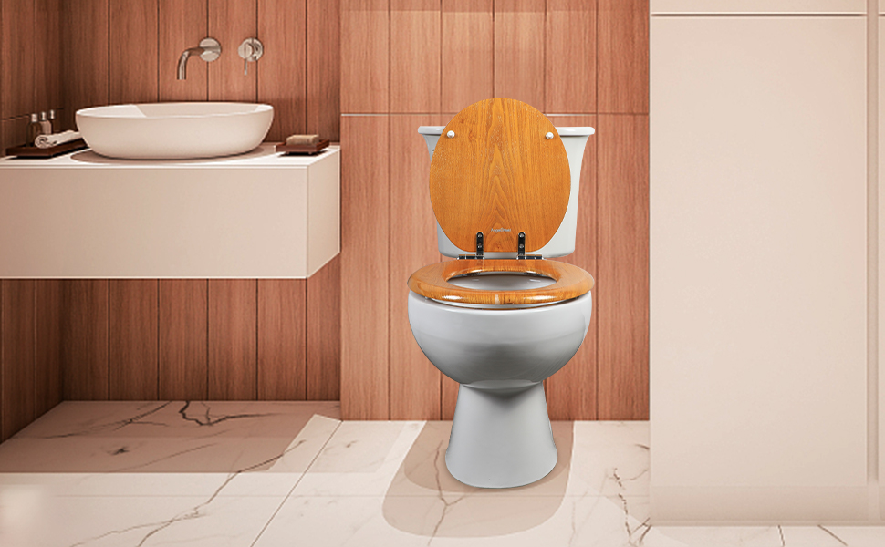 thumbnail image 2 of Angel Shield Wood Veneer Natural Toilet Seat With Quiet Close Easy Clean Quick Release Hingesround Wood 2 of 14