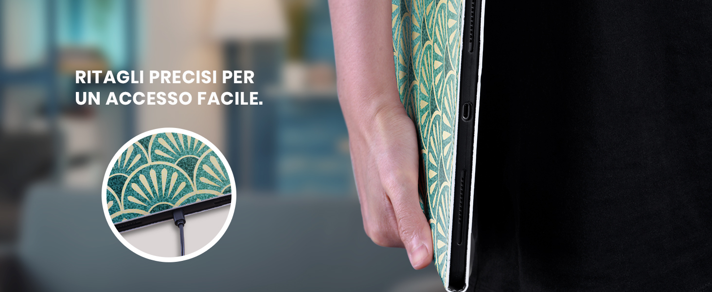 Il testo dice «UN ACCESSO FACILE». Immagini ravvicinate che mostrano le mani che interagiscono con quella che sembra essere l'interfaccia o la superficie di un prodotto.