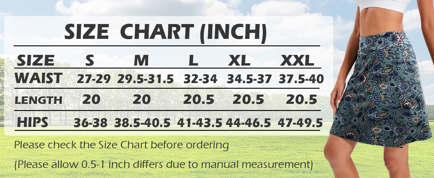 Jhsnjnr Women's Golf Skorts with Pockets Knee Length Elasticated Waist Active Athletic Tennis Skirt 12 Size Chart