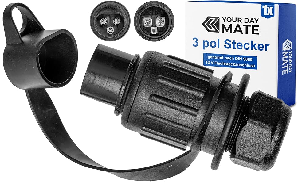 3 poliger Adapter Stecker, 1 Stück, HartplastikGehäuse, 3 pol Stecker nach DIN 9680 genormt