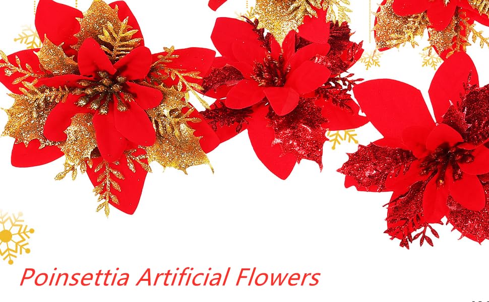 ABOOFAN 24Pcs Christmas Flowers Poinsettia Artificial Flowers with