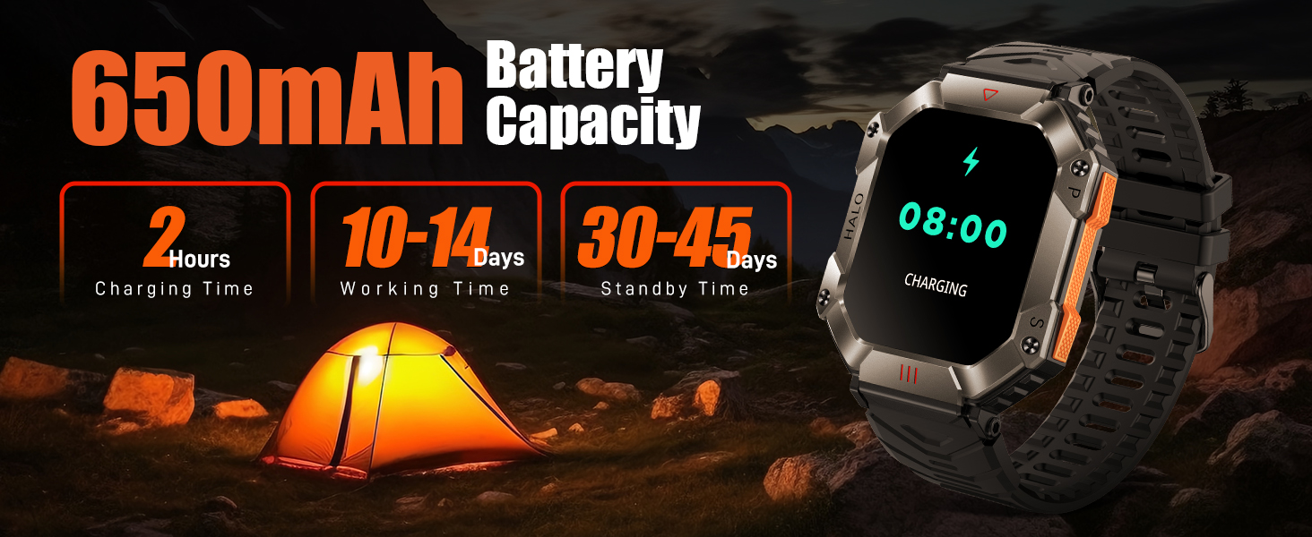 RUGGED TACTICAL SPORTS SMARTWATCH WITH 650 MAH BATTERY CAPACITY
