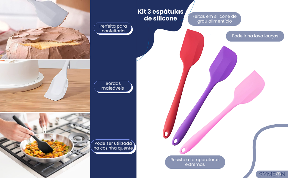 Kit 3 espátulas silicone cozinha