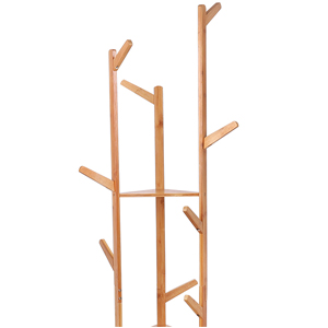 Bamboo Coat Rack Tree with 8 Hooks, Free Standing Wooden Coat Rack