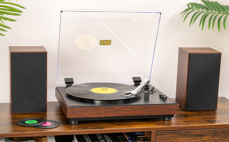 Roxel VRP120 Turntable with Bookshelf Speakers, Vinyl Record Player
