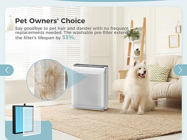 air purifier for home large room with washable filter, design for pet family