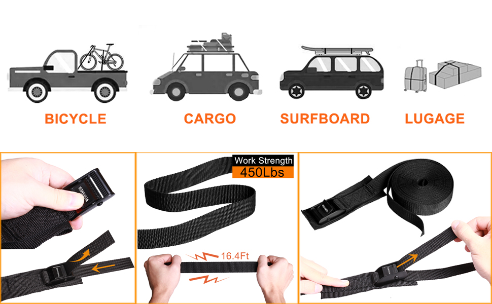 4Pack Cam Buckle Tie Down Straps 16.4Ft Lashing Straps with Buckle Cargo Tie Down
