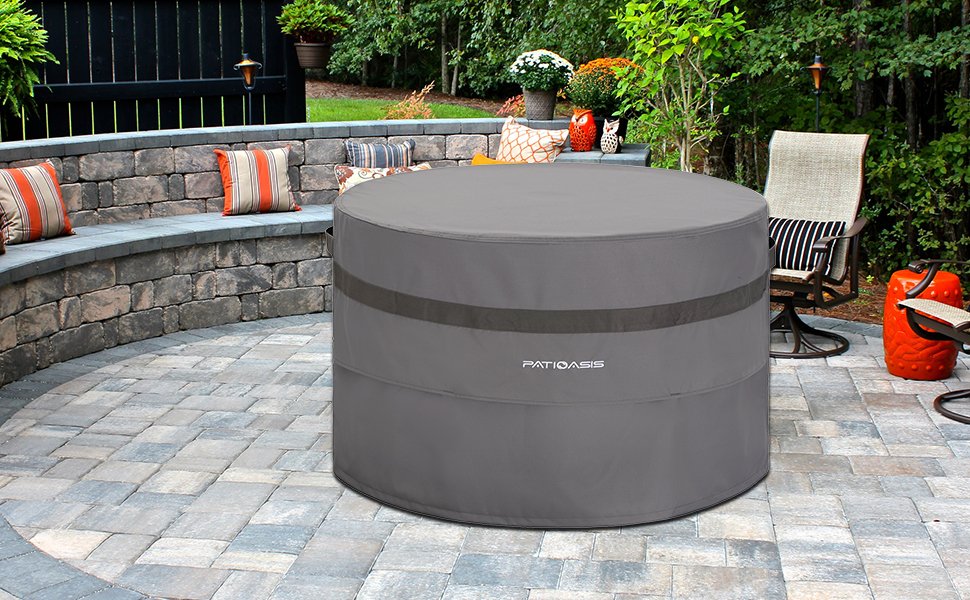 PATIOASIS Grey Round Firepit Table Cover 32''Dia