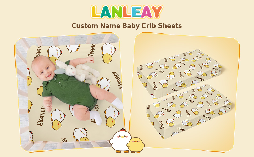 Lanleay 2 Pieces Custom Name Animals Crib Sheets for Baby