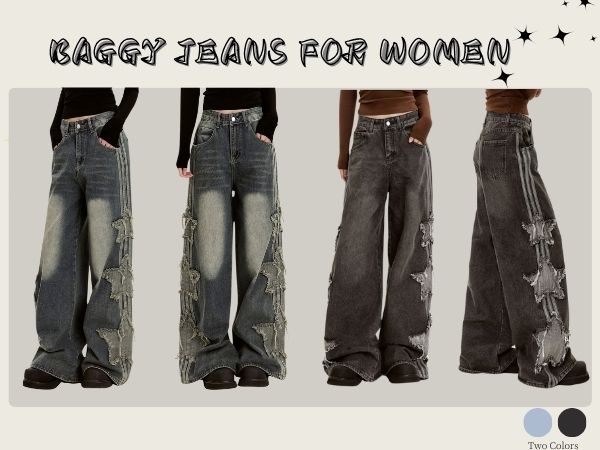 Lafaguw Baggy Jeans for Woman Girls Star Patchwork High